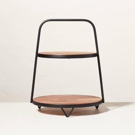 2-Tier Wood & Metal Serving Stand