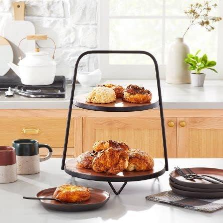 2-Tier Wood & Metal Serving Stand