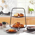 2-Tier Wood & Metal Serving Stand