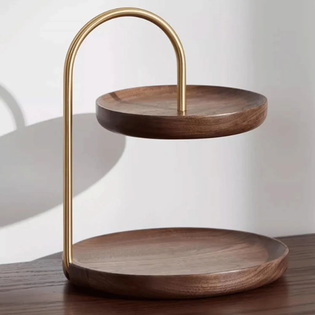 Wooden Round Double Layer Dessert Serving Tray – Elegant Tiered Display Stand