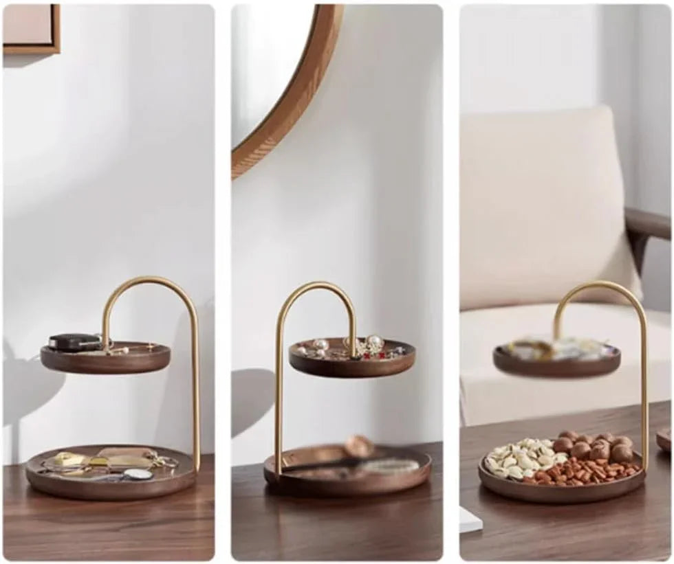 Wooden Round Double Layer Dessert Serving Tray – Elegant Tiered Display Stand