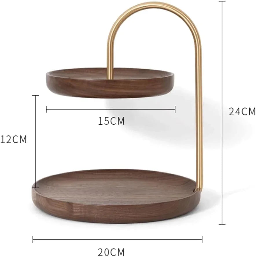 Wooden Round Double Layer Dessert Serving Tray – Elegant Tiered Display Stand