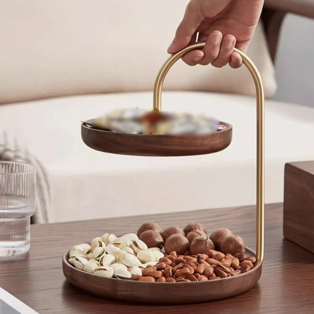 Wooden Round Double Layer Dessert Serving Tray – Elegant Tiered Display Stand