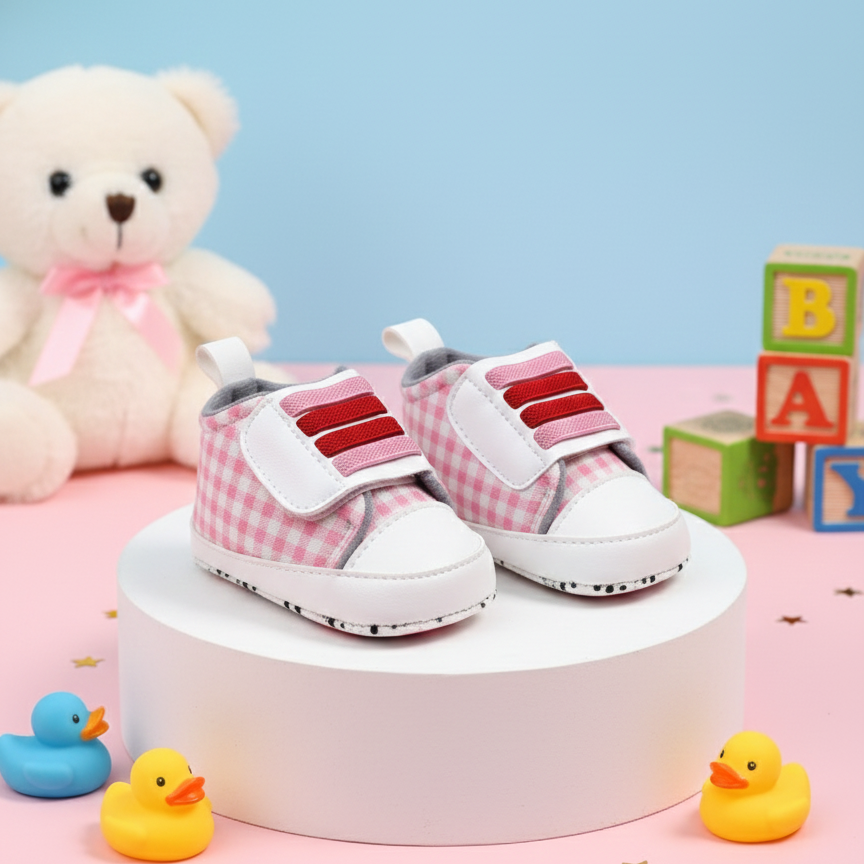 Pink Check Prewalker Booties 2765 C